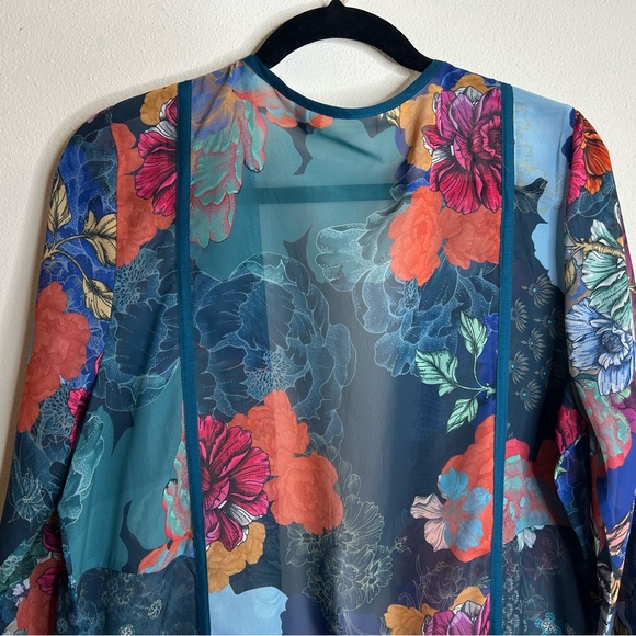 Soft Surroundings Multicolor Floral Kimono Womens L sheer layer Boho Hippie - Picture 11 of 12